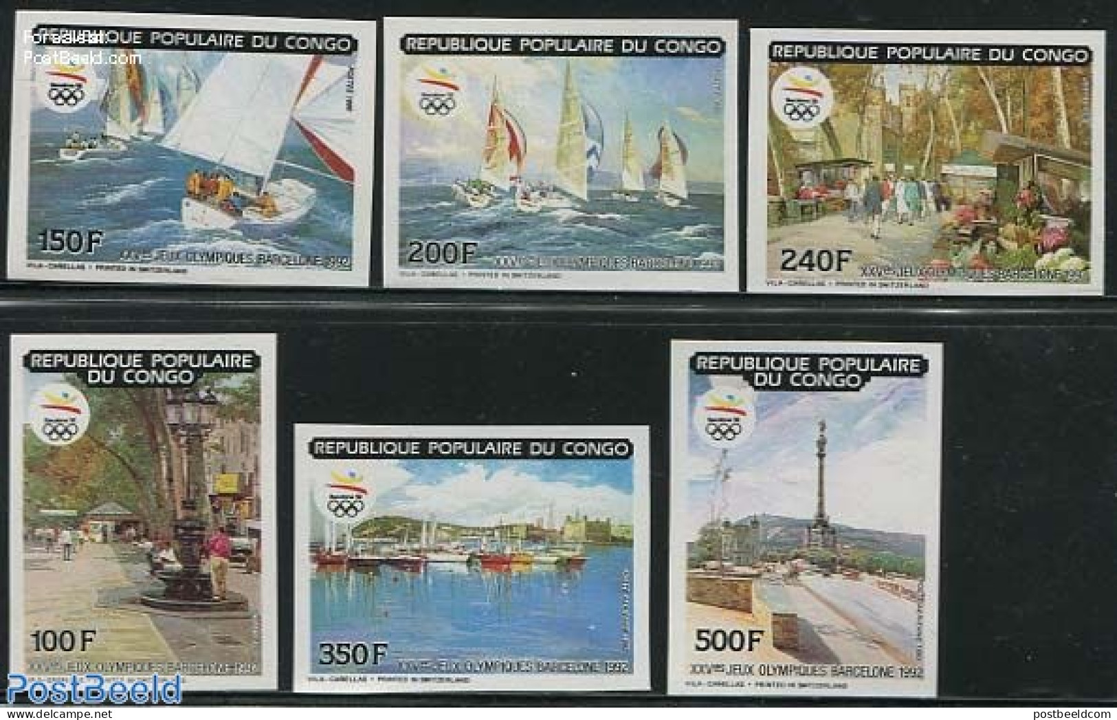 Congo Republic 1990 Olympic Games 6v, Imperforated, Mint NH, Sport - Transport - Sailing - Ships And Boats - Paintings - Voile