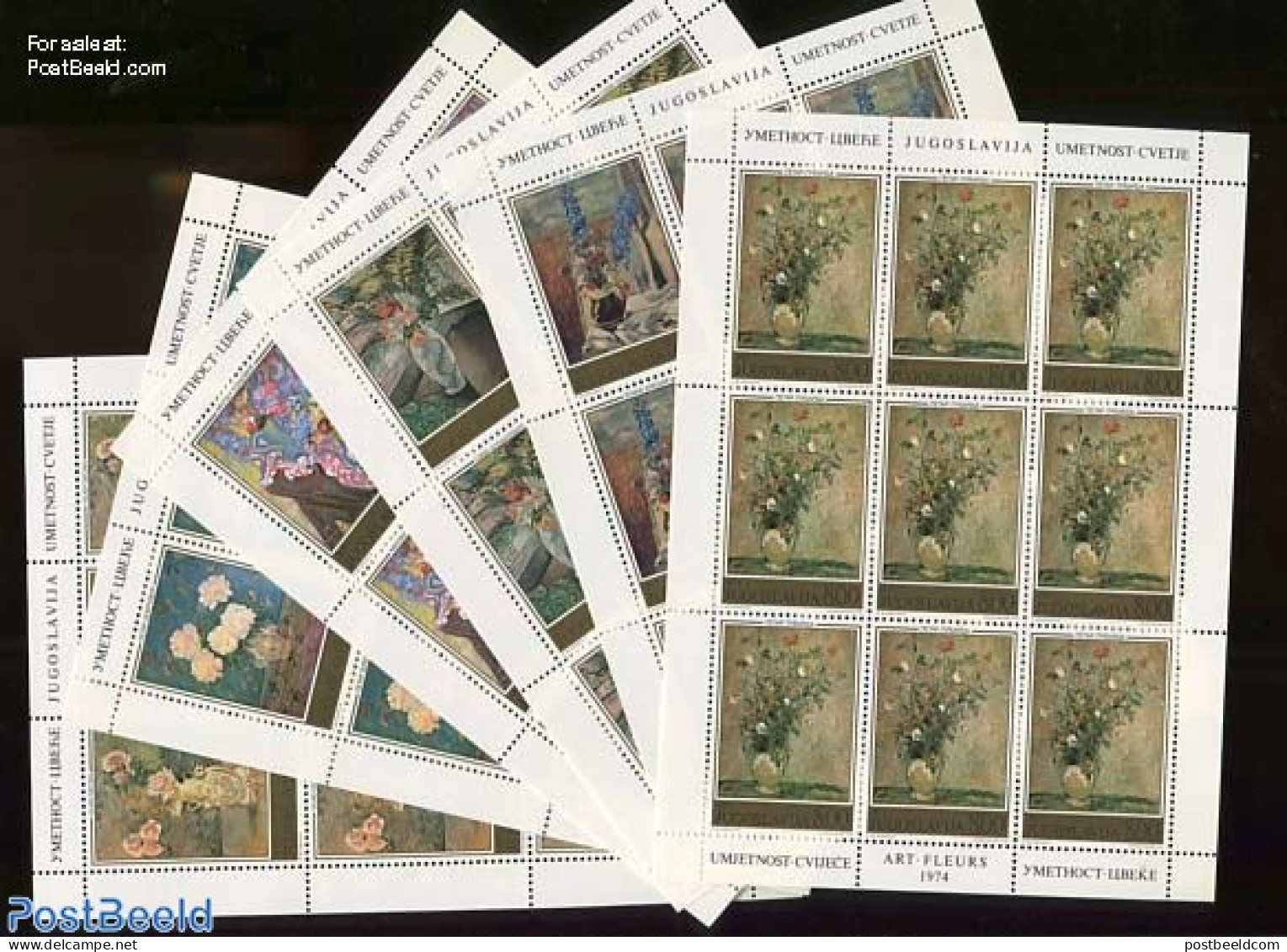 Yugoslavia 1974 Flower Paintings 6 M/ss, Mint NH, Nature - Flowers & Plants - Art - Paintings - Nuovi