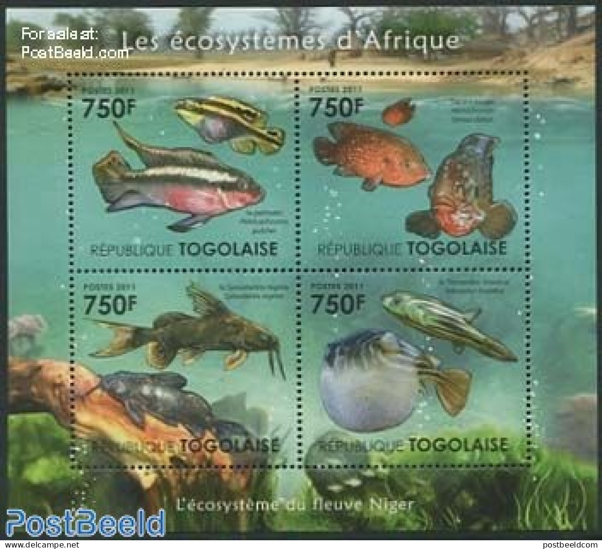 Togo 2011 African Ecosystem, Niger River 4v M/s, Mint NH, Nature - Fish - Peces
