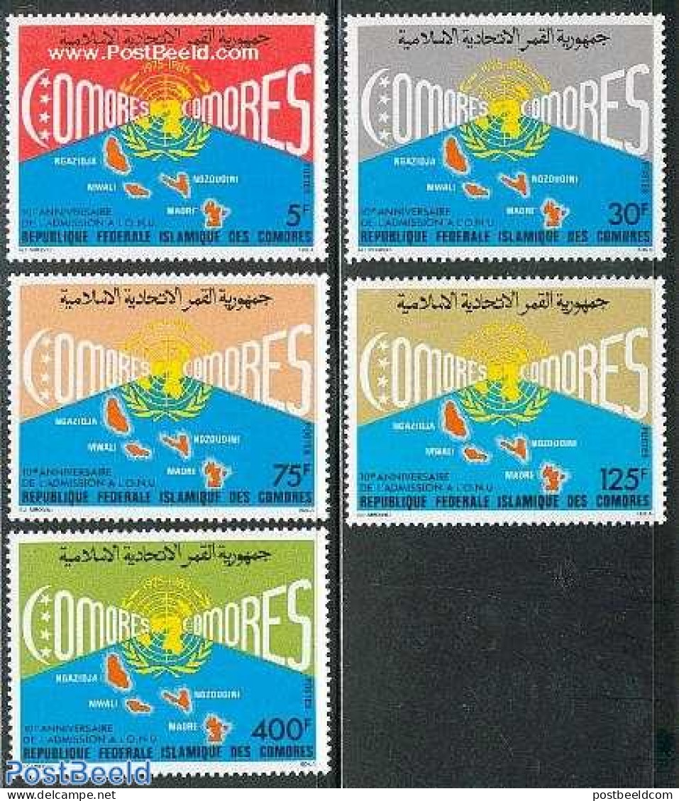 Comoros 1985 UN Membership 5v, Mint NH, History - United Nations - Comores (1975-...)
