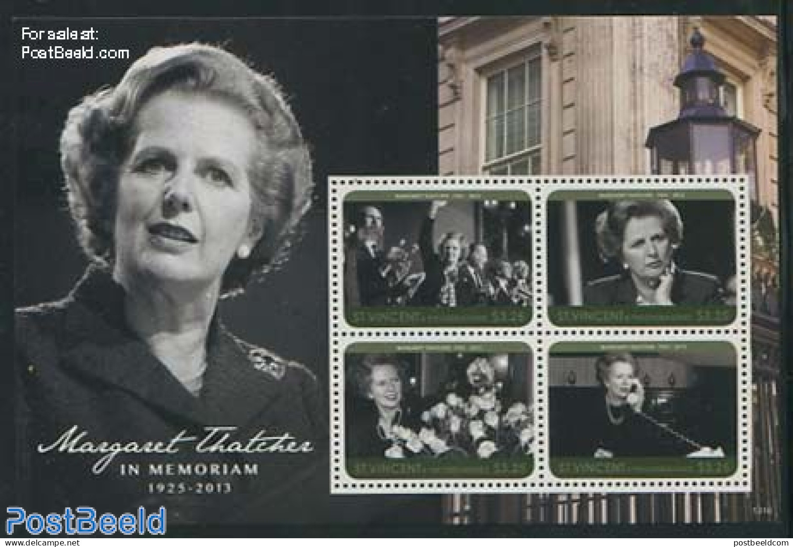 Saint Vincent 2013 Margaret Thatcher 4v M/s, Mint NH, History - Nature - Politicians - Roses - St.Vincent (1979-...)