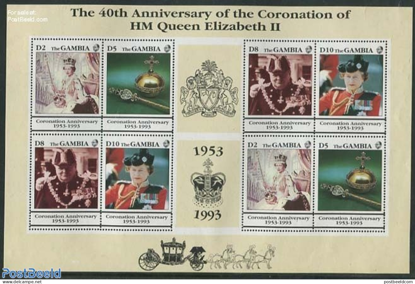 Gambia 1993 Coronation Anniversay M/s, Mint NH, History - Kings & Queens (Royalty) - Familias Reales
