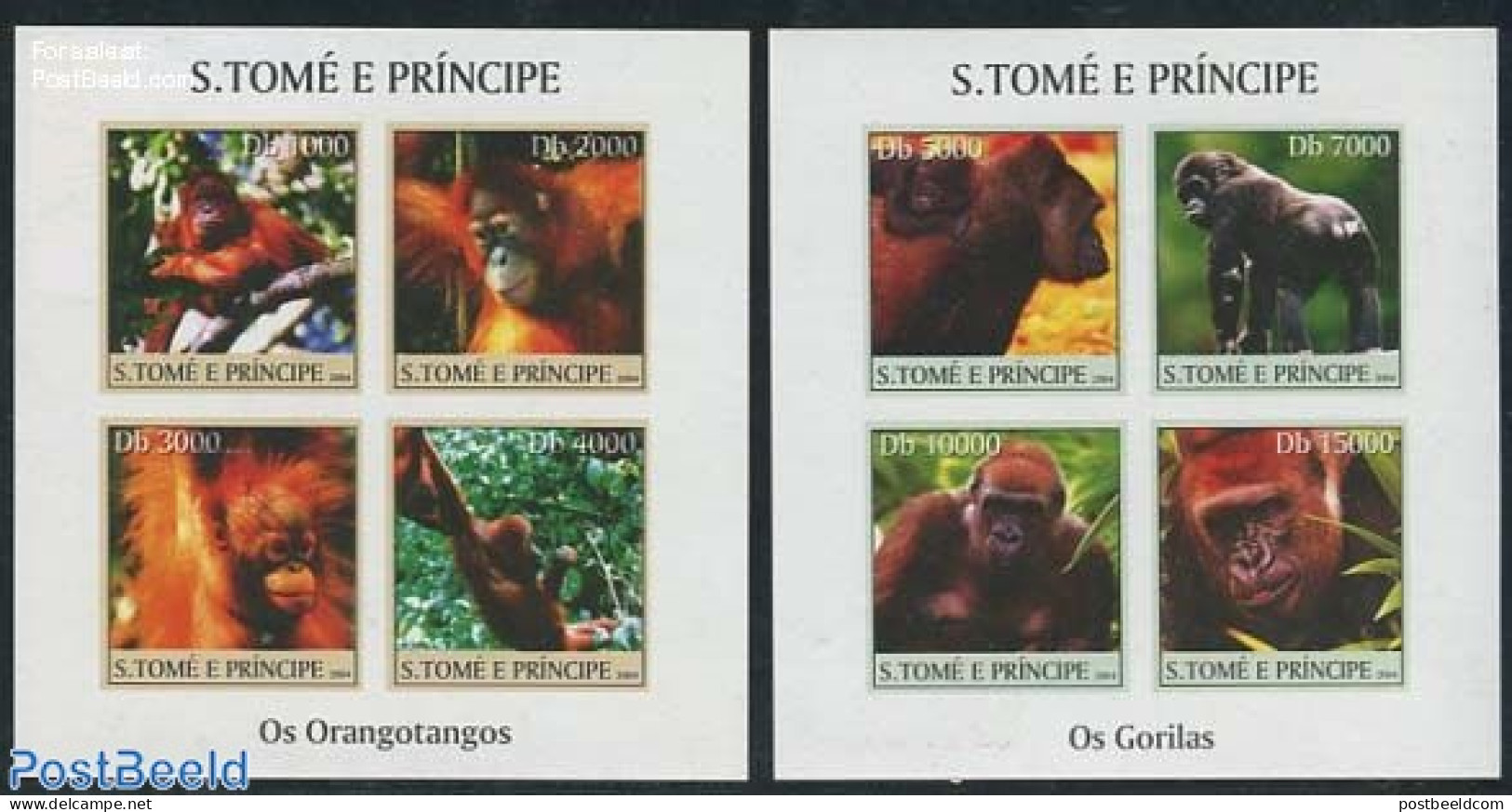 Sao Tome/Principe 2004 Monkeys 2 S/s, Imperforated, Mint NH, Nature - Animals (others & Mixed) - Monkeys - Sao Tomé Y Príncipe