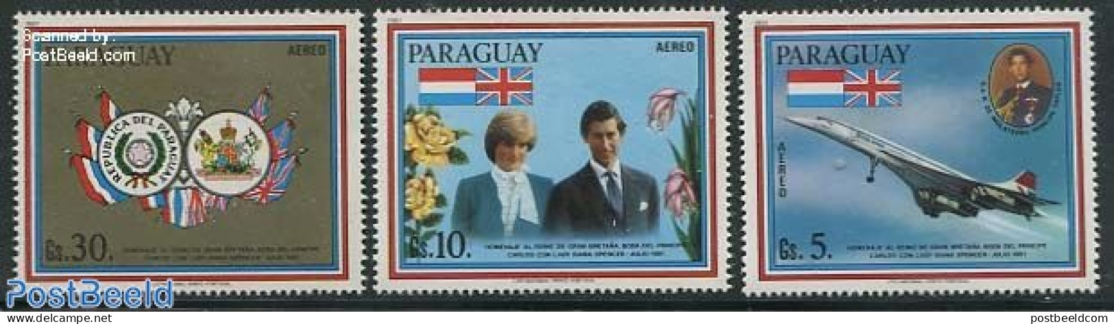 Paraguay 1981 Charles & Diana Wedding 3v, Mint NH, History - Charles & Diana - Kings & Queens (Royalty) - Familias Reales