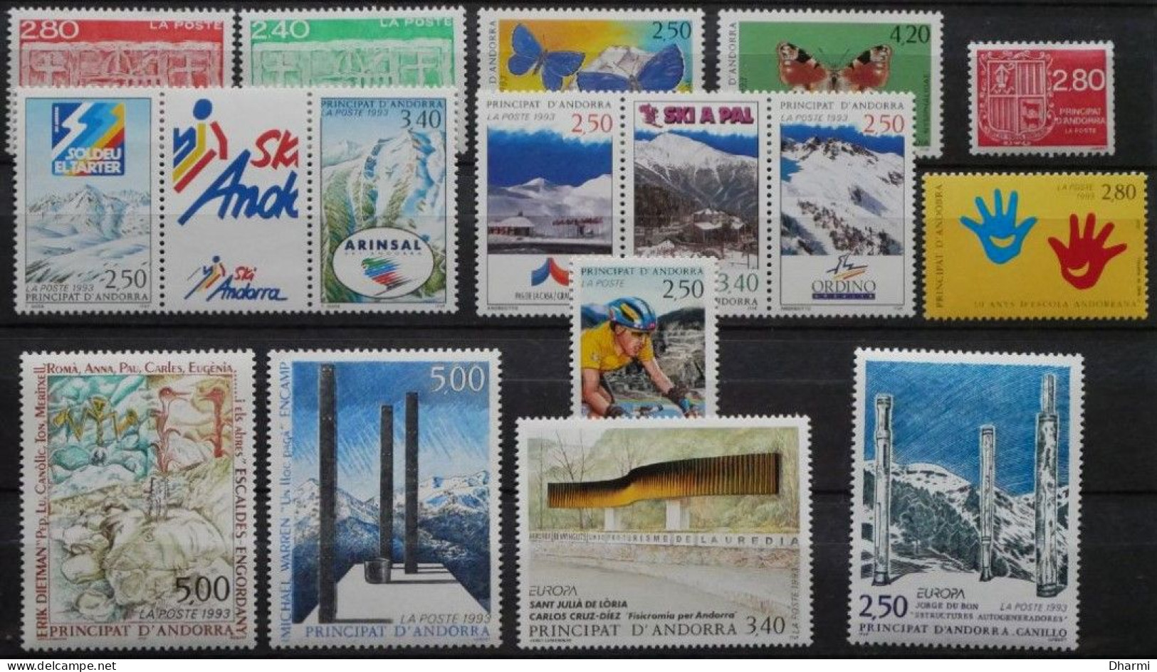 ANDORRE FR 1993 ANNEE COMPLETE - N°425/440 NEUFS** MNH - COT. 32.20 € - Unused Stamps