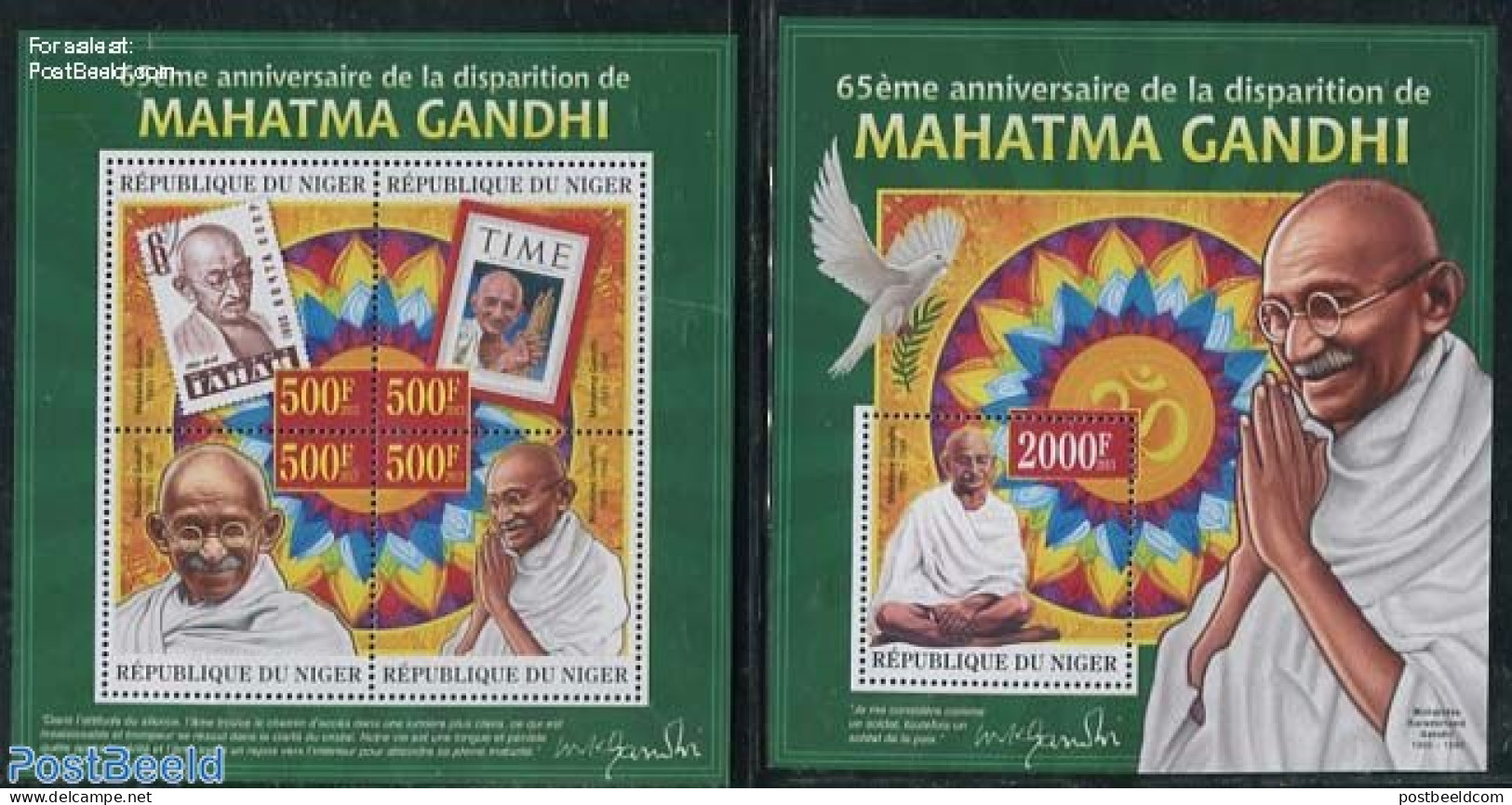 Niger 2013 M. Gandhi 2 S/s, Mint NH, History - Gandhi - Stamps On Stamps - Mahatma Gandhi