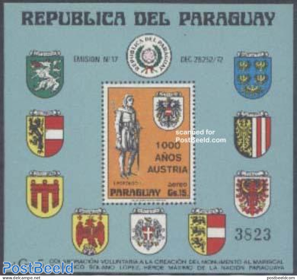 Paraguay 1976 1000 Years Austria S/s, Mint NH, History - Coat Of Arms - Paraguay