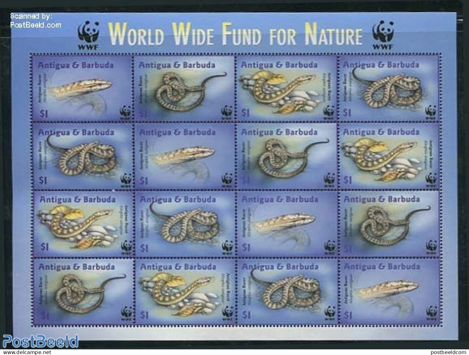Antigua & Barbuda 2002 WWF, Snakes M/s, Mint NH, Nature - Reptiles - Snakes - World Wildlife Fund (WWF) - Antigua And Barbuda (1981-...)