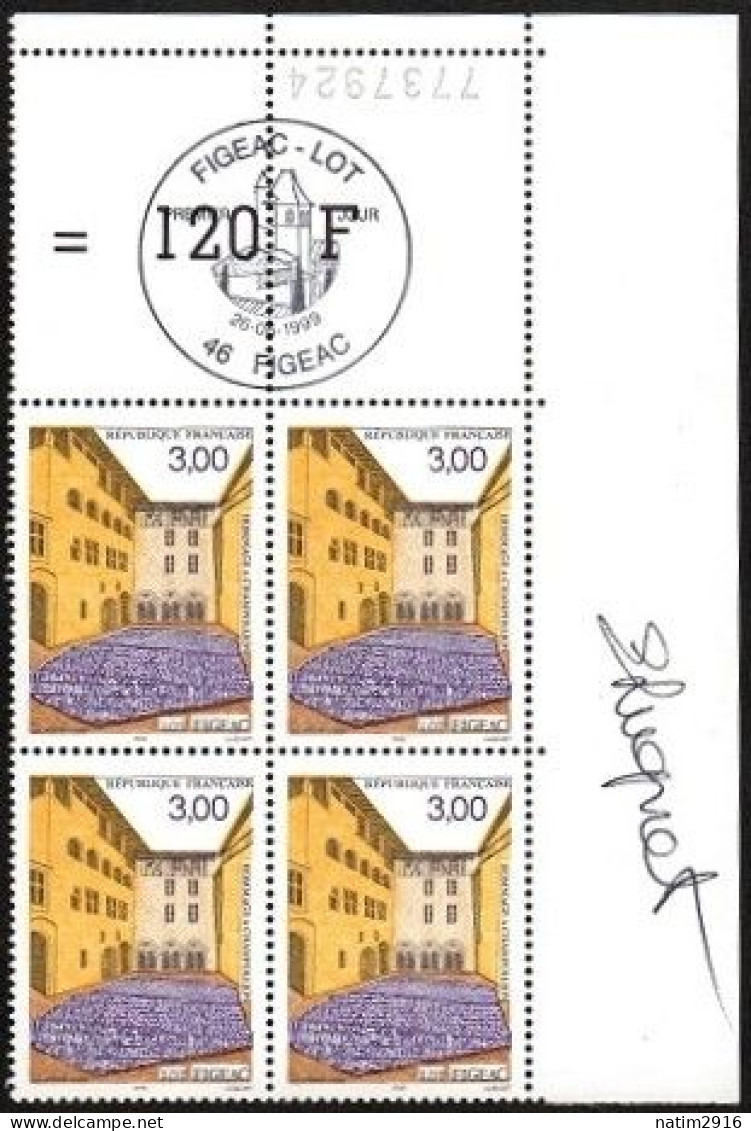 FRANCE YT3256 FIGEAC - BLOC DE 4 TIMBRES AVEC OBLITÉRATION PJ 46 FIGEAC DANS LA MARGE - Ungebraucht