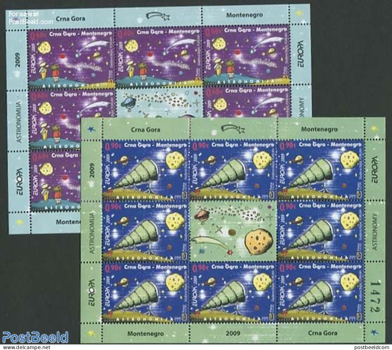 Montenegro 2009 Europe, Astronomy 2 M/s, Mint NH, History - Science - Europa (cept) - Astronomy - Astrology