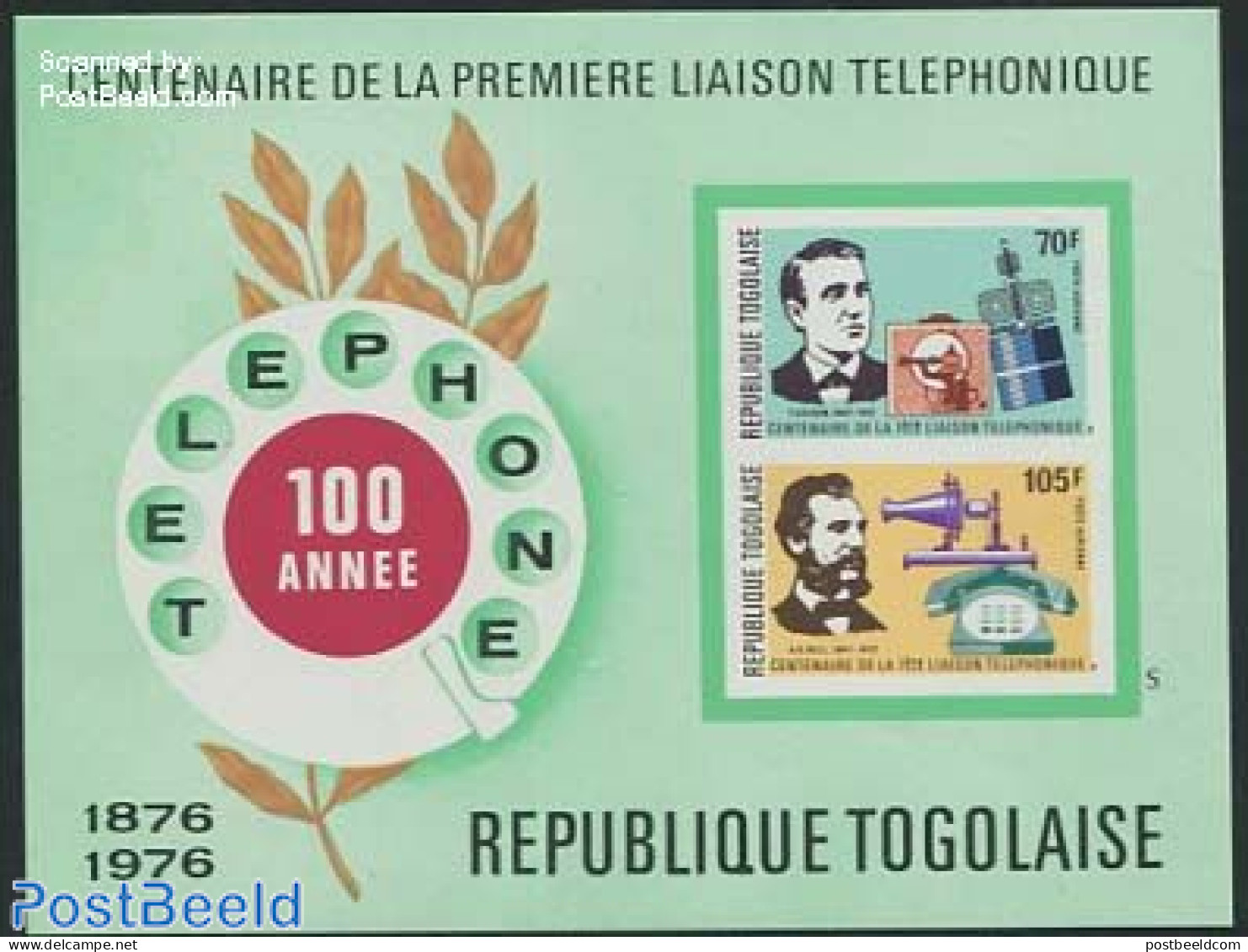 Togo 1976 Telephone Centenary S/s, Imperforated, Mint NH, Science - Transport - Telephones - Space Exploration - Telecom