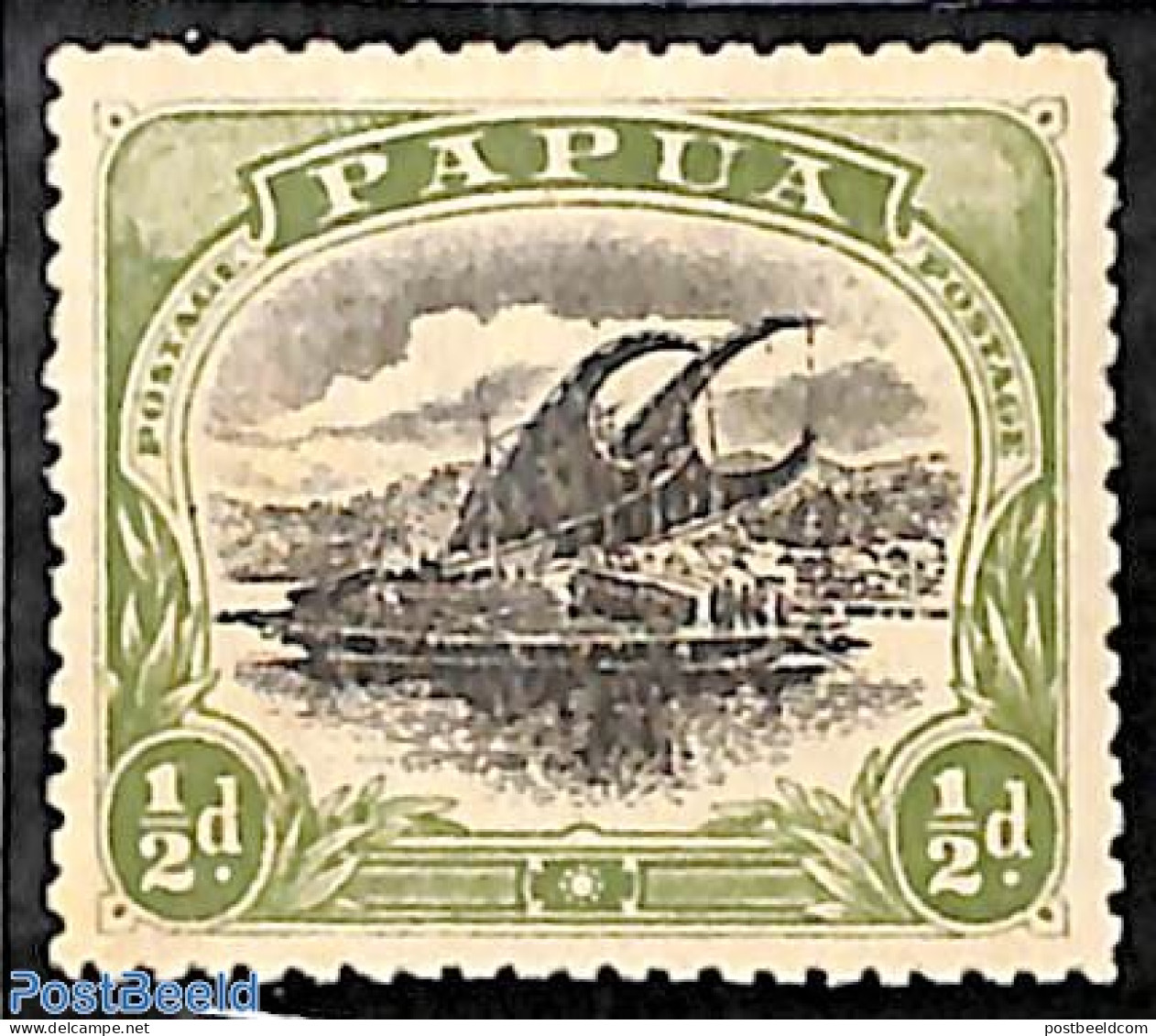 Papua 1907 1/2p, Large PAPUA, Perf. 12.5, Stamp Out Of Set, Unused (hinged), Transport - Ships And Boats - Ships