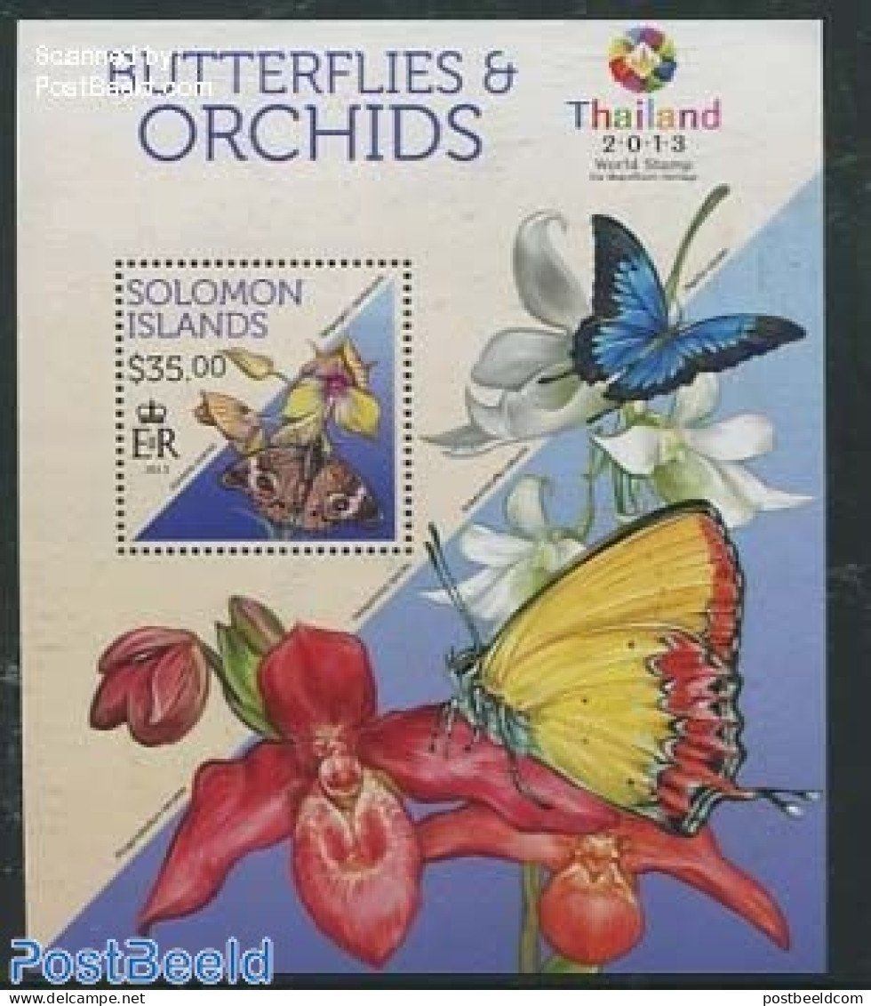 Solomon Islands 2013 Butterflies & Orchids S/s, Mint NH, Nature - Butterflies - Flowers & Plants - Orchids - Solomon Islands (1978-...)
