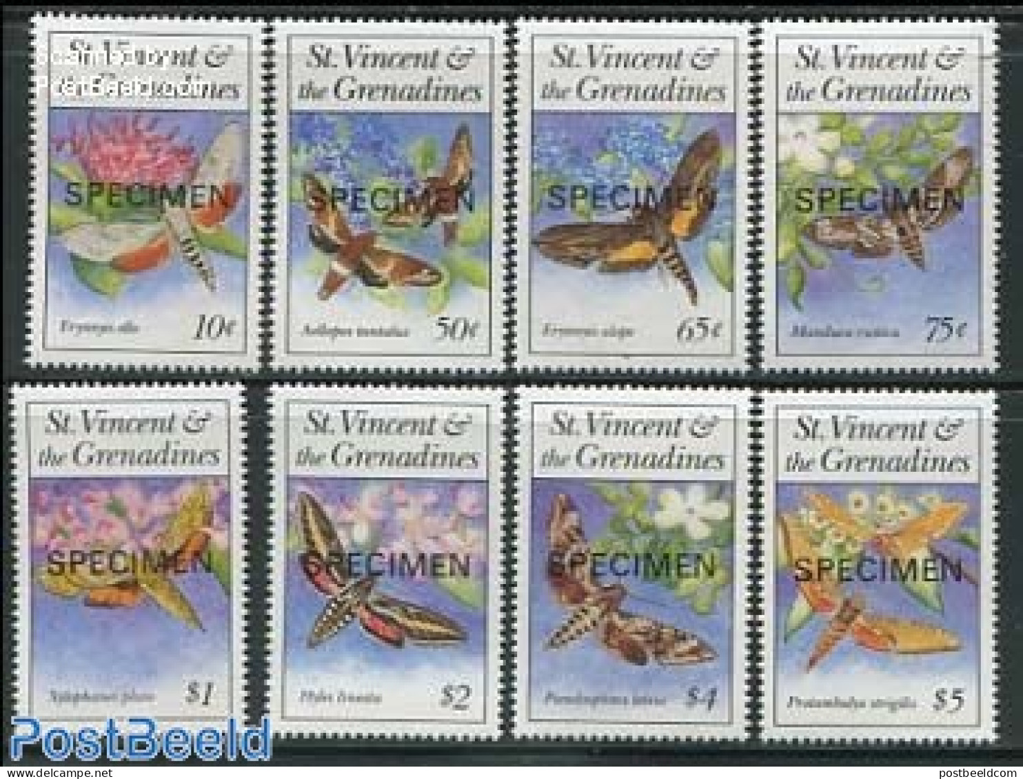 Saint Vincent 1993 Moth 8v, SPECIMEN, Mint NH, Nature - Butterflies - Insects - St.Vincent (1979-...)