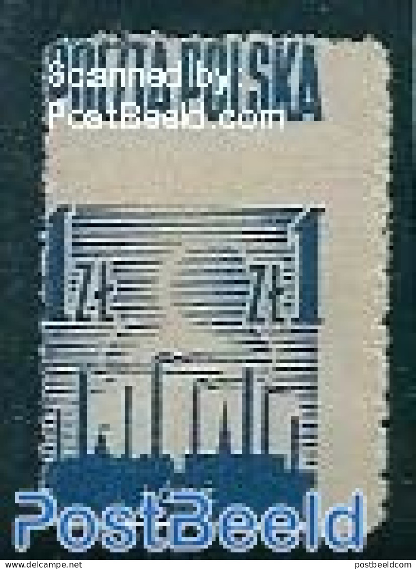 Poland 1945 1Zl, Blue, Moved Perforation, Mint NH - Neufs