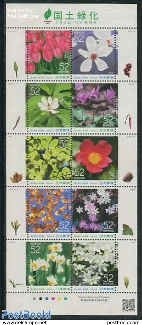 Japan 2014 Flowers In Niigata 10v M/s, Mint NH, Nature - Flowers & Plants - Ongebruikt