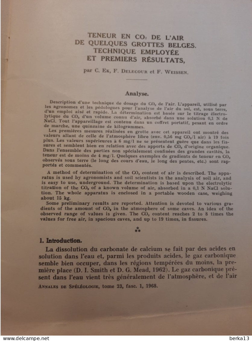 Revue Annales De Spéléologie Tome 23-Fascicule 1-1968 - Science