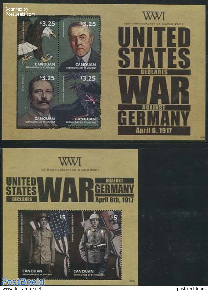 Saint Vincent & The Grenadines 2014 Canouan, World War I, US Declares War Against Germany 2 S/s, Mint NH, History - Na.. - WW1