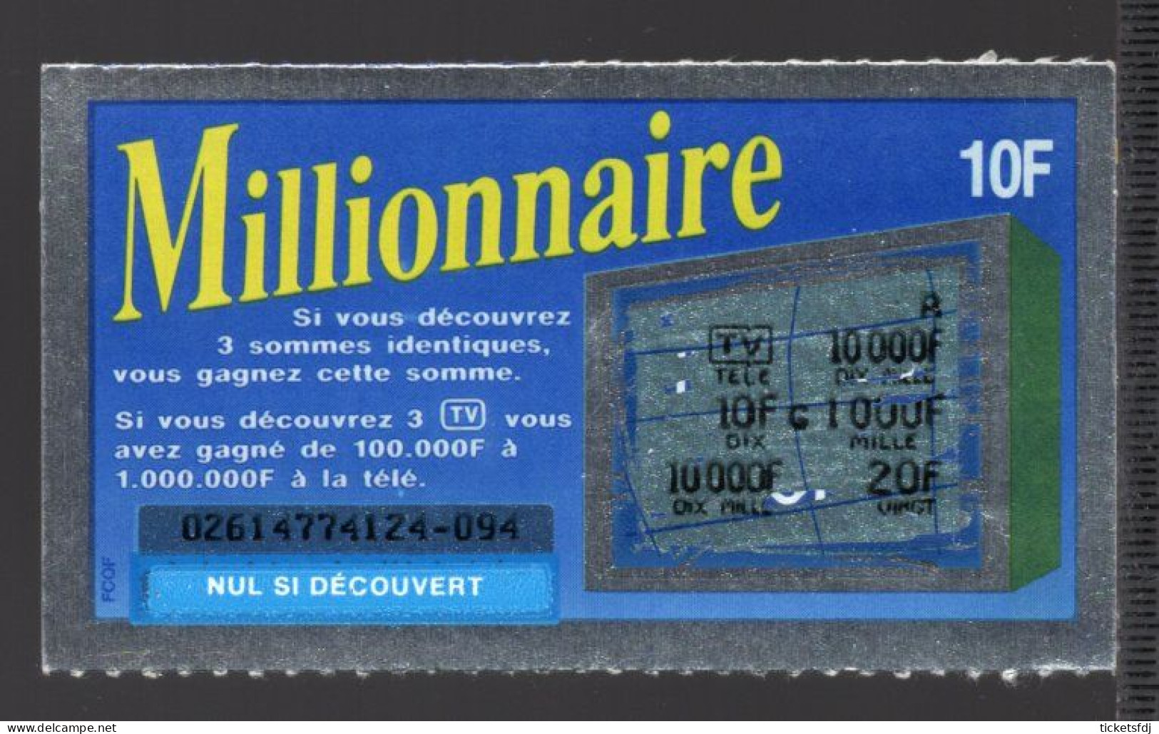 Grattage FDJ - FRANCAISE DES JEUX - MILLIONNAIRE 02614 - Lottery Tickets