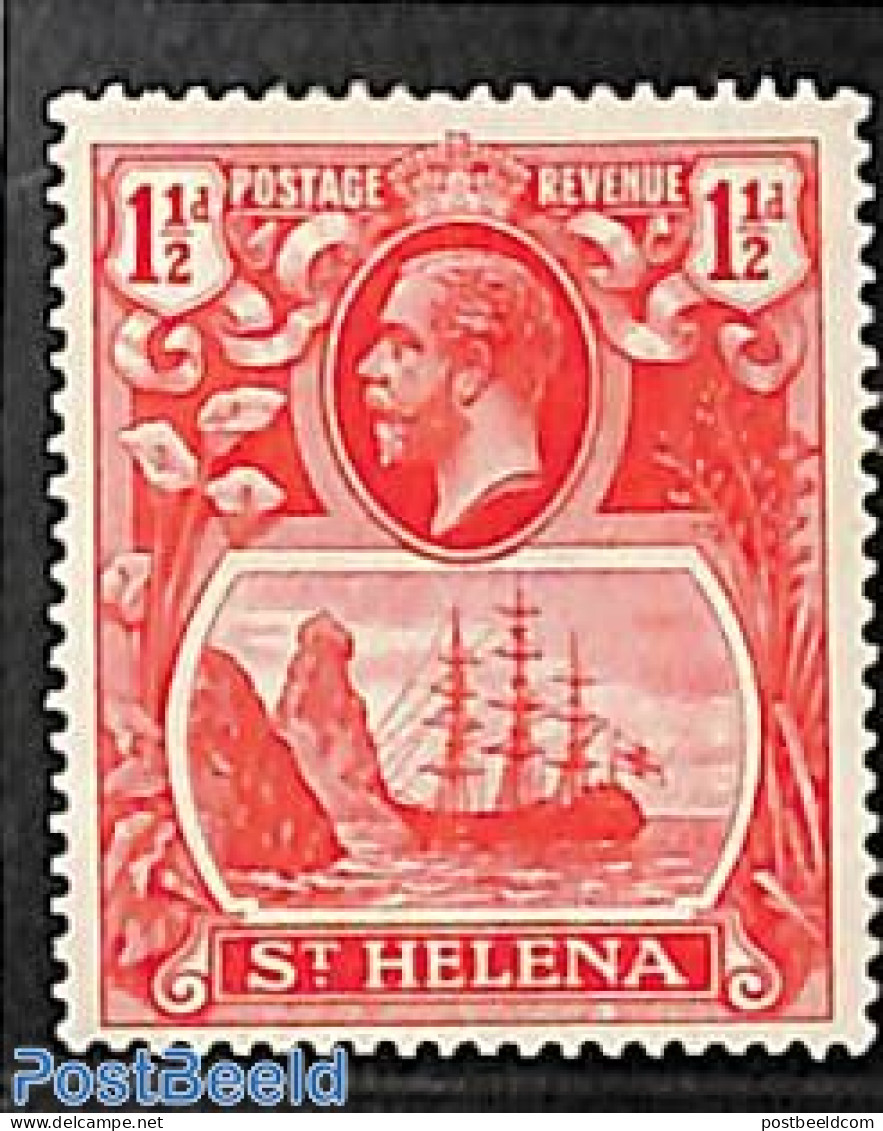 Saint Helena 1923 1.5p, Carmine, Stamp Out Of Set, Unused (hinged), Transport - Ships And Boats - Ships