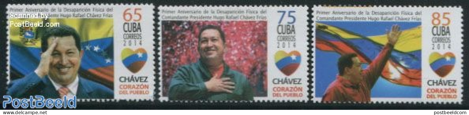 Cuba 2014 Hugo Chavez 3v, Mint NH, History - Politicians - Ongebruikt