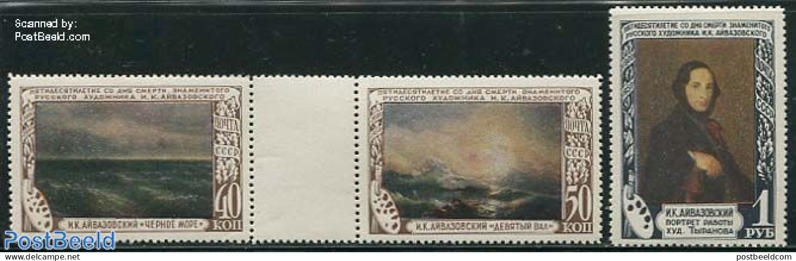Russia, Soviet Union 1950 Ayvazovsky Paintings 1v+gutterpair, Mint NH, Art - Paintings - Unused Stamps