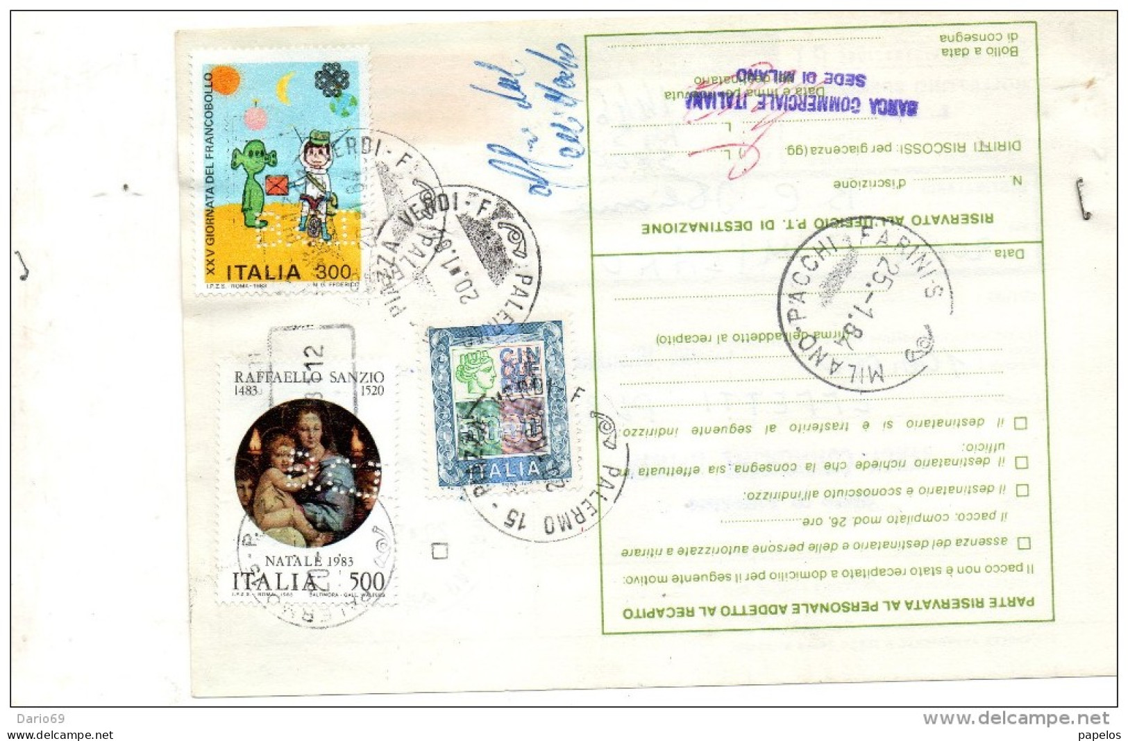 1985  BOLLETTINO PACCHI    ASSICURATO PERFIN - 1981-90: Storia Postale