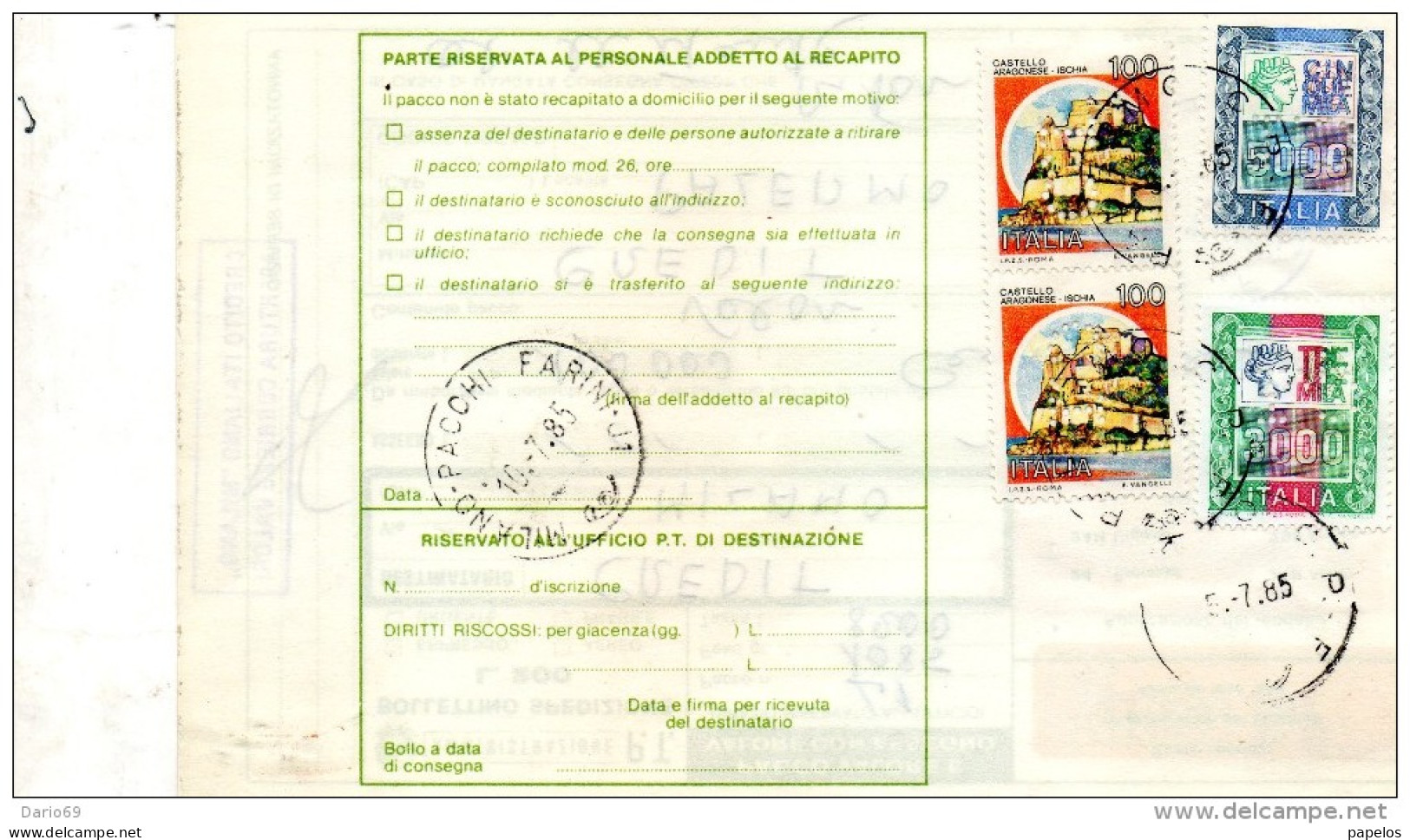 1993 BOLLETTINO PACCO ASSICURATO PERFIN - 1981-90: Marcophilie