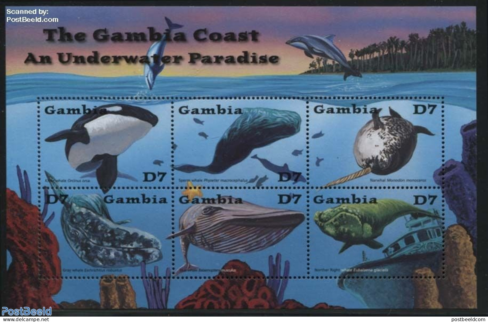 Gambia 2001 Gambia Coast 6v M/s, Killer Whale, Mint NH, Nature - Transport - Sea Mammals - Ships And Boats - Ships