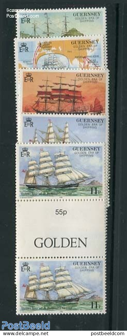 Guernsey 1988 Ships 5 Gutter Pairs, Mint NH, Transport - Various - Ships And Boats - Maps - Ships
