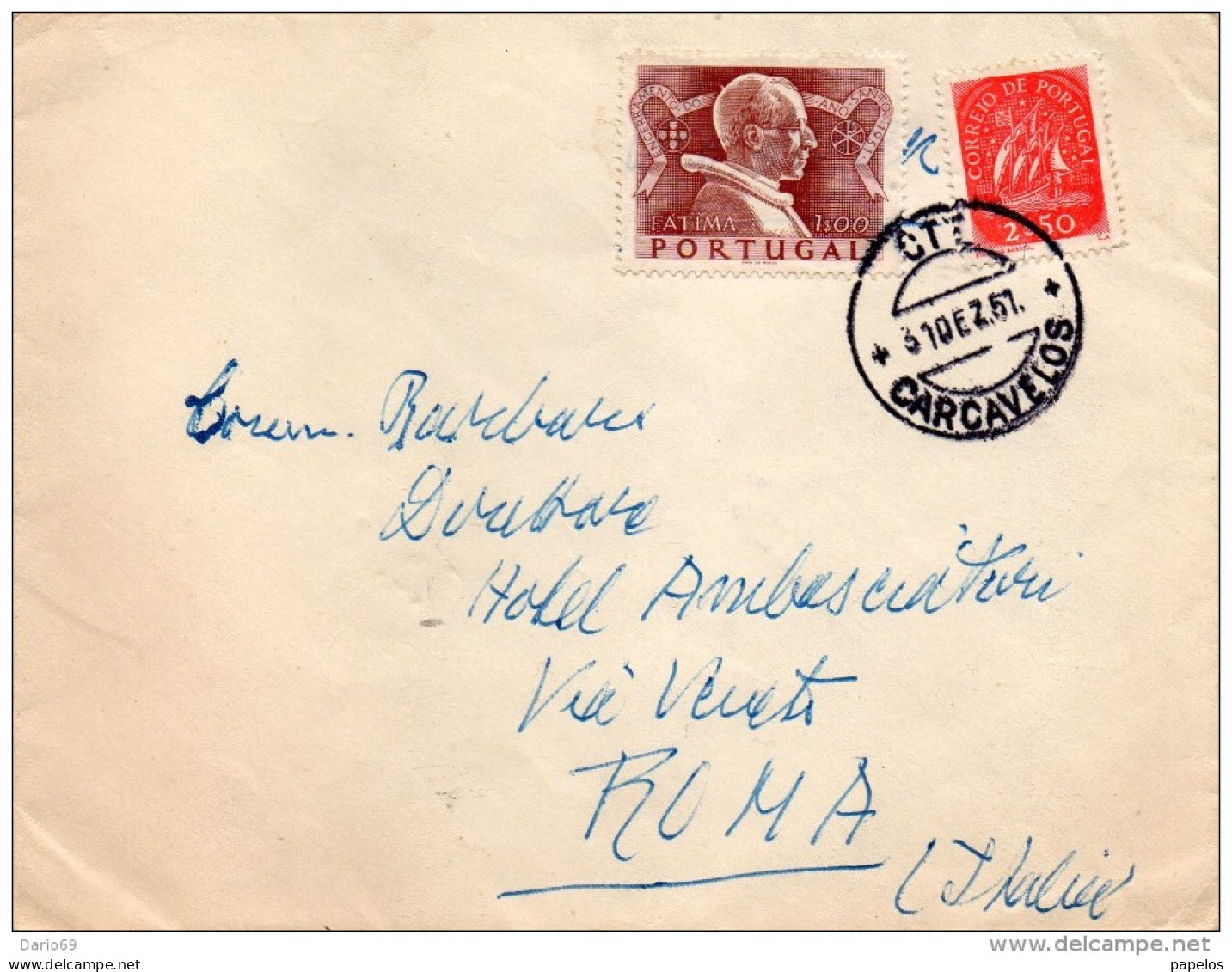 1951   LETTERA CON ANNULLO CARCAVELOS - Storia Postale