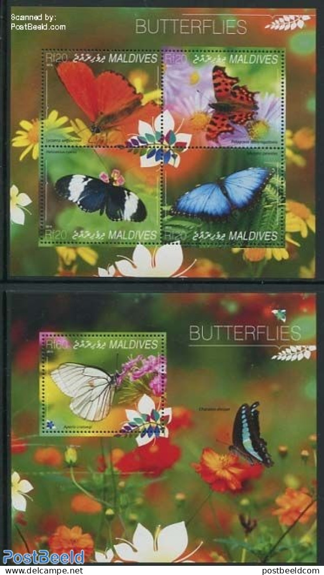 Maldives 2014 Butterflies 2 S/s, Mint NH, Nature - Butterflies - Maldives (1965-...)
