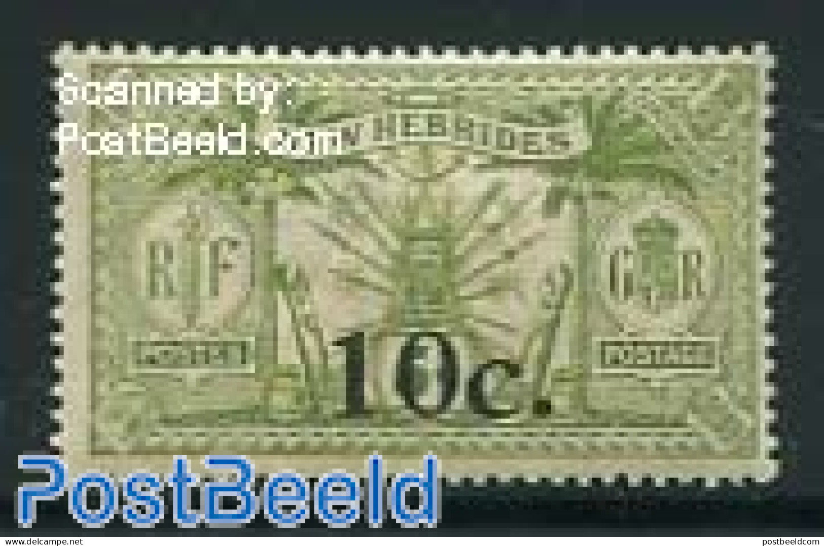 New Hebrides 1920 10c On 5c, Olivegreen, Stamp Out Of Set, Unused (hinged) - Ongebruikt