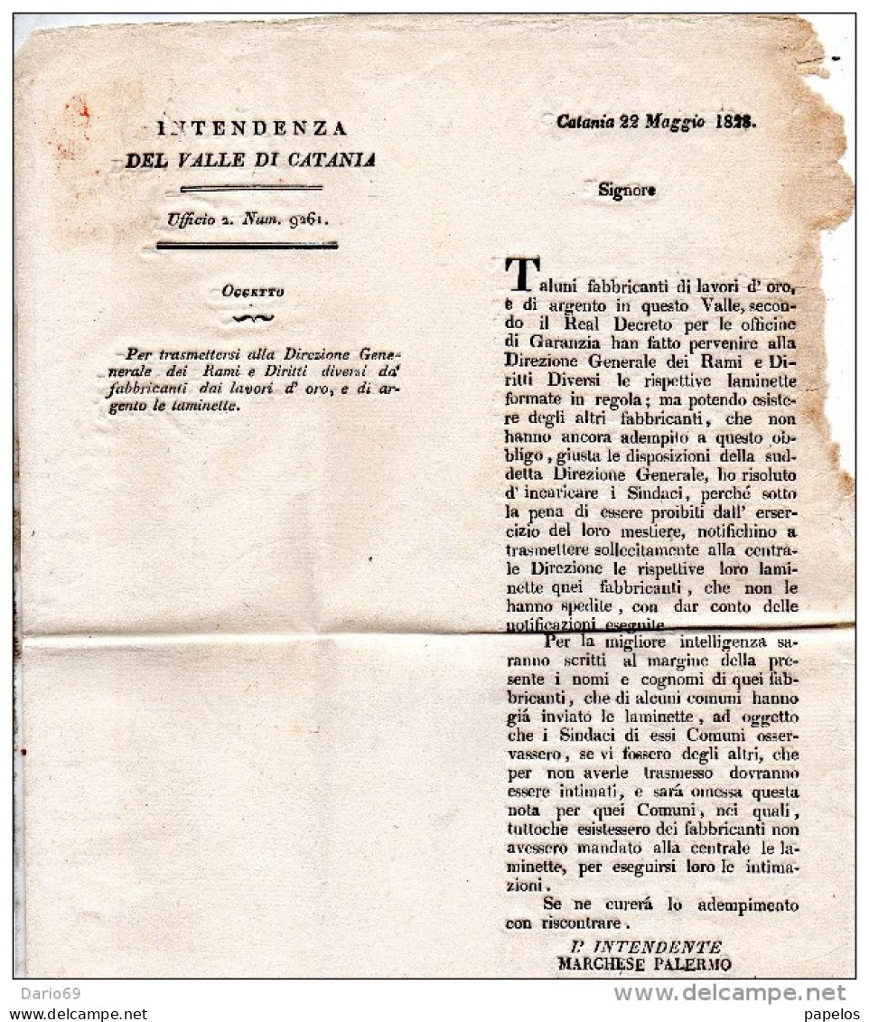 1828   LETTERA CON ANNULLO REAL SERVIZIO CATANIA - 1. ...-1850 Prefilatelia