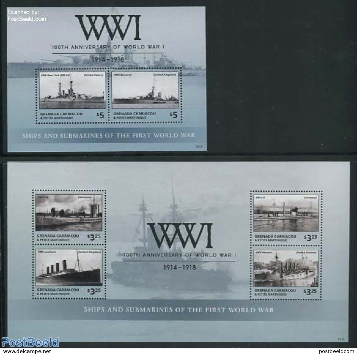 Grenada Grenadines 2014 Ships & Submarines Of The First World War 2 S/s, Mint NH, History - Transport - Ships And Boat.. - Ships