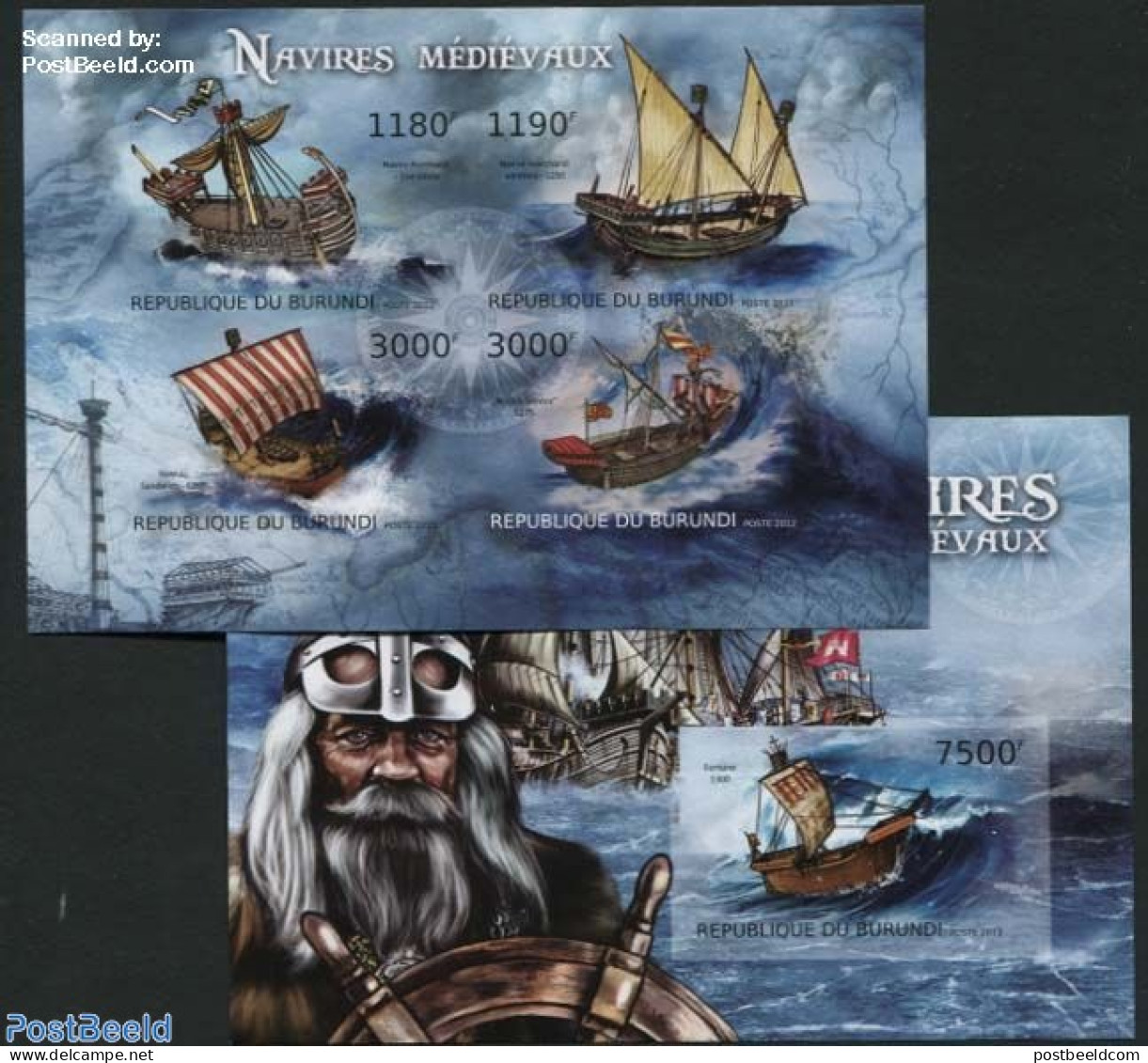Burundi 2012 Medieval Ships 2 S/s, Imperforated, Mint NH, Transport - Ships And Boats - Ships