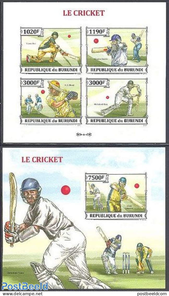 Burundi 2013 Cricket 2 S/s, Imperforated, Mint NH, Sport - Cricket - Sport (other And Mixed) - Cricket