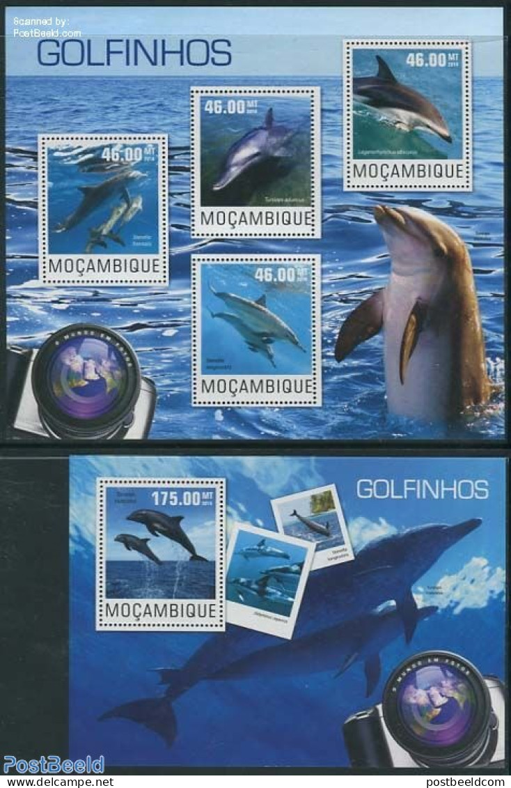 Mozambique 2014 Dolphins 2 S/s, Mint NH, Nature - Animals (others & Mixed) - Sea Mammals - Mozambique