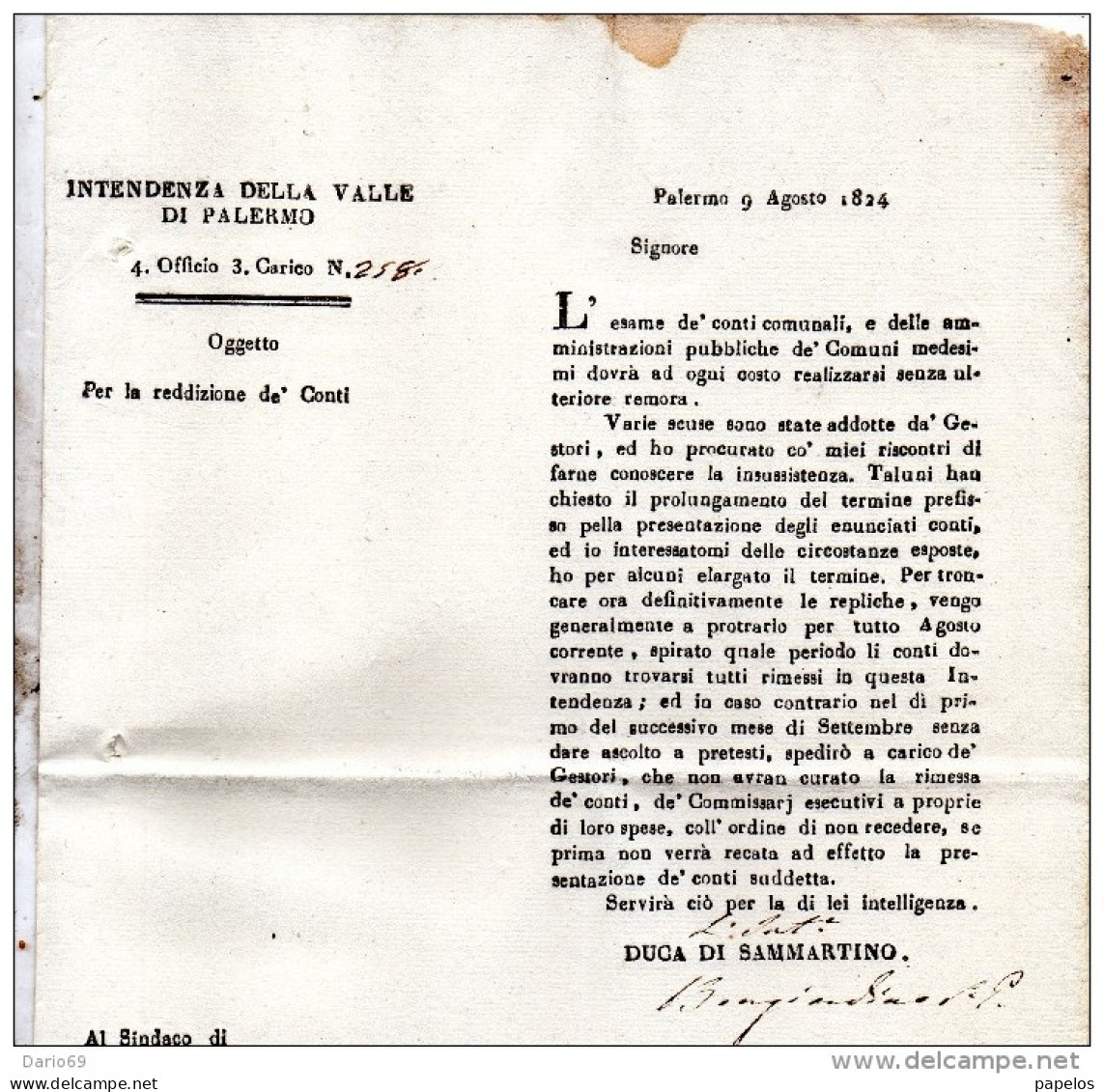 1824   PALERMO  -   REDDIZIONE DEI CONTI - Decrees & Laws