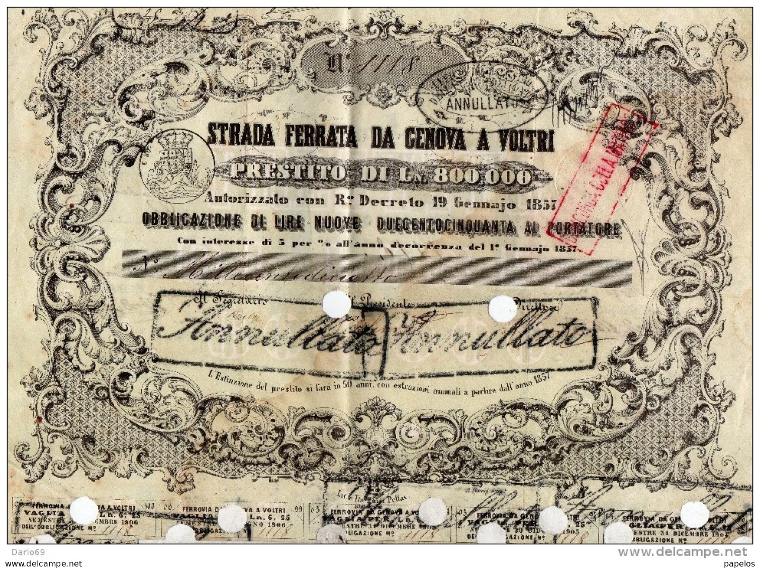 1857 STRADA FERRATA DA GENOVA A VOLTRI - Chemin De Fer & Tramway