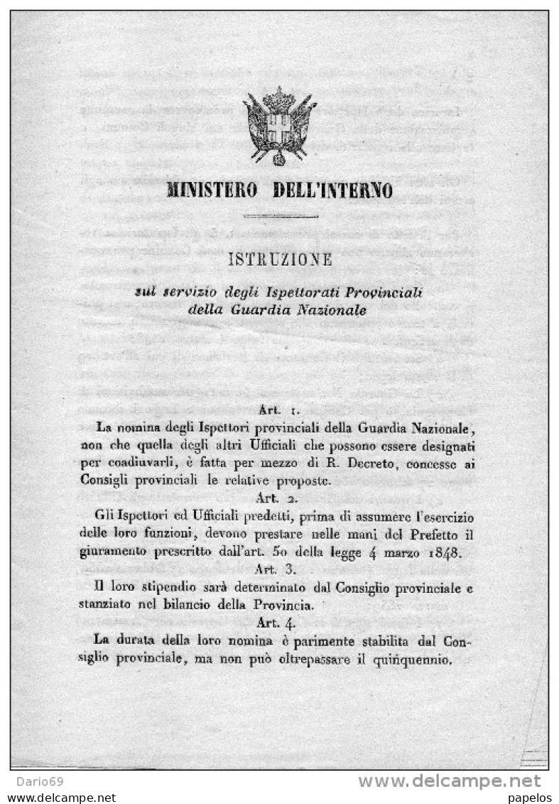 1863  PALERMO  - ISTRUZIONE SUL SERVIZIO  DELLA GUARDIA NAZIONALE - Decreti & Leggi