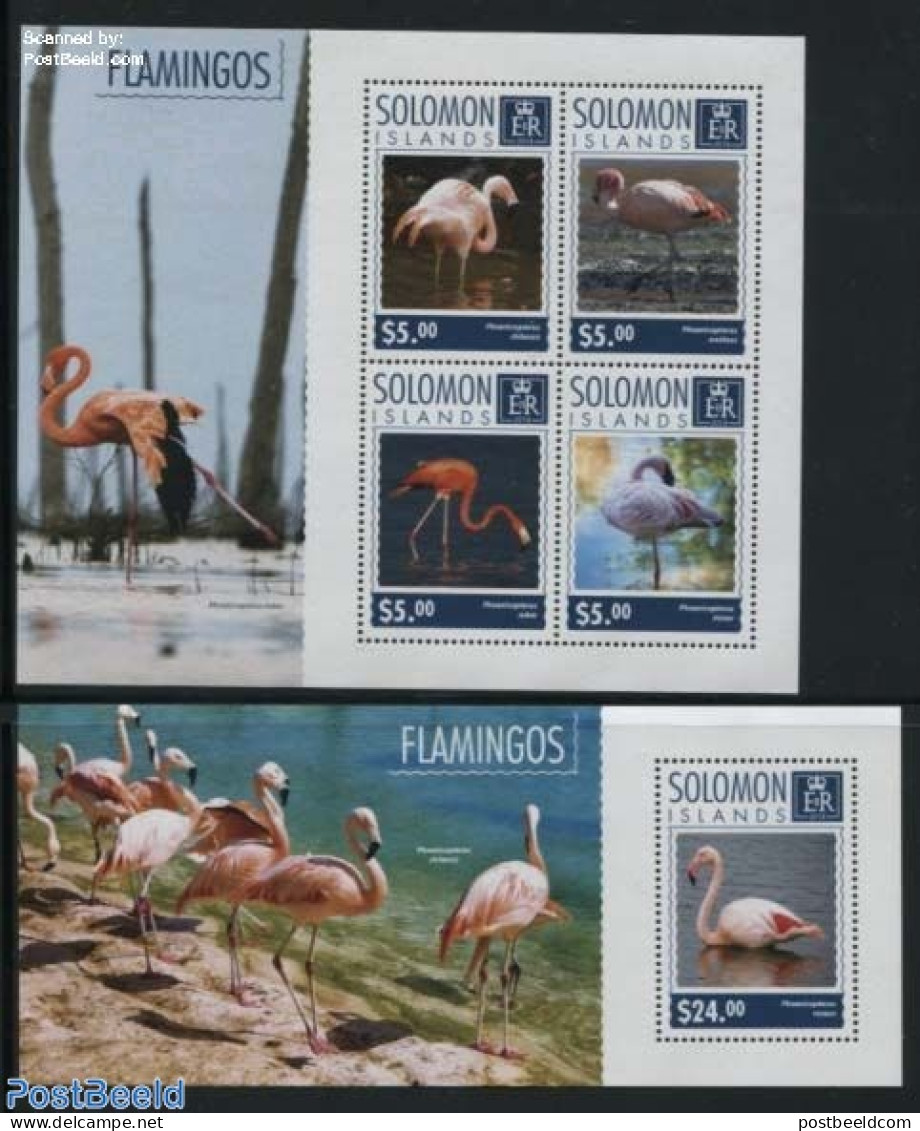Solomon Islands 2014 Flamingos 2 S/s, Mint NH, Nature - Birds - Solomon Islands (1978-...)