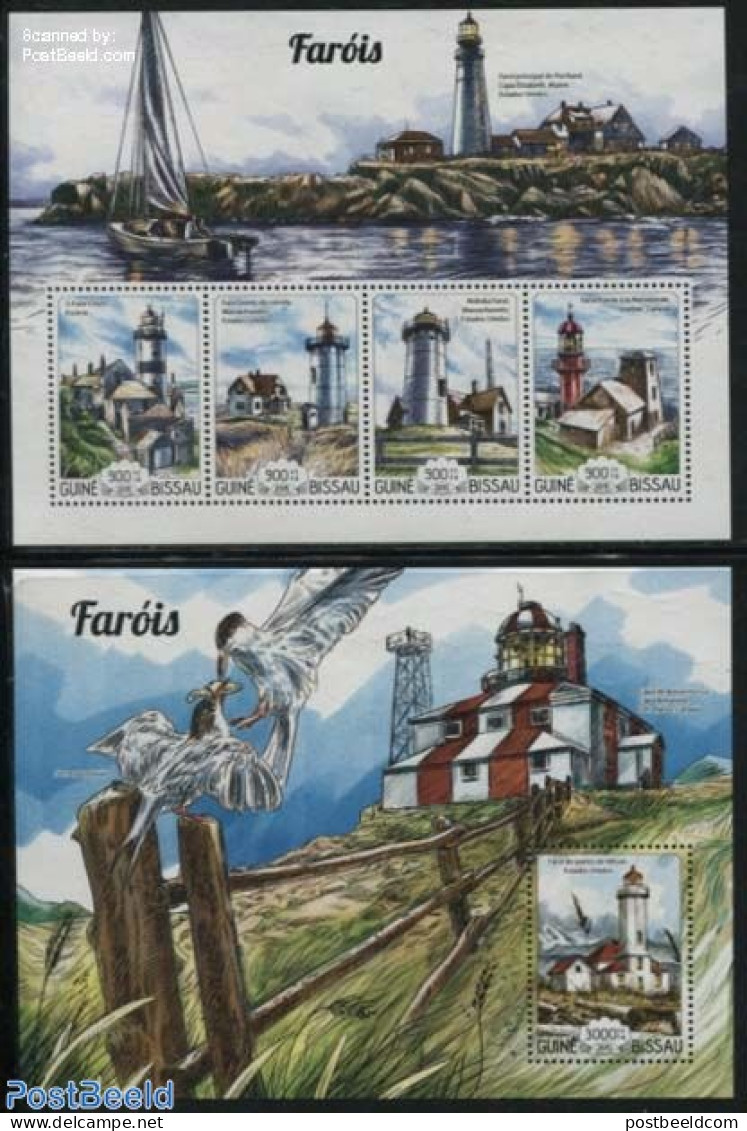 Guinea Bissau 2015 Lighthouses 2 S/s, Mint NH, Nature - Sport - Transport - Various - Birds - Sailing - Ships And Boat.. - Segeln