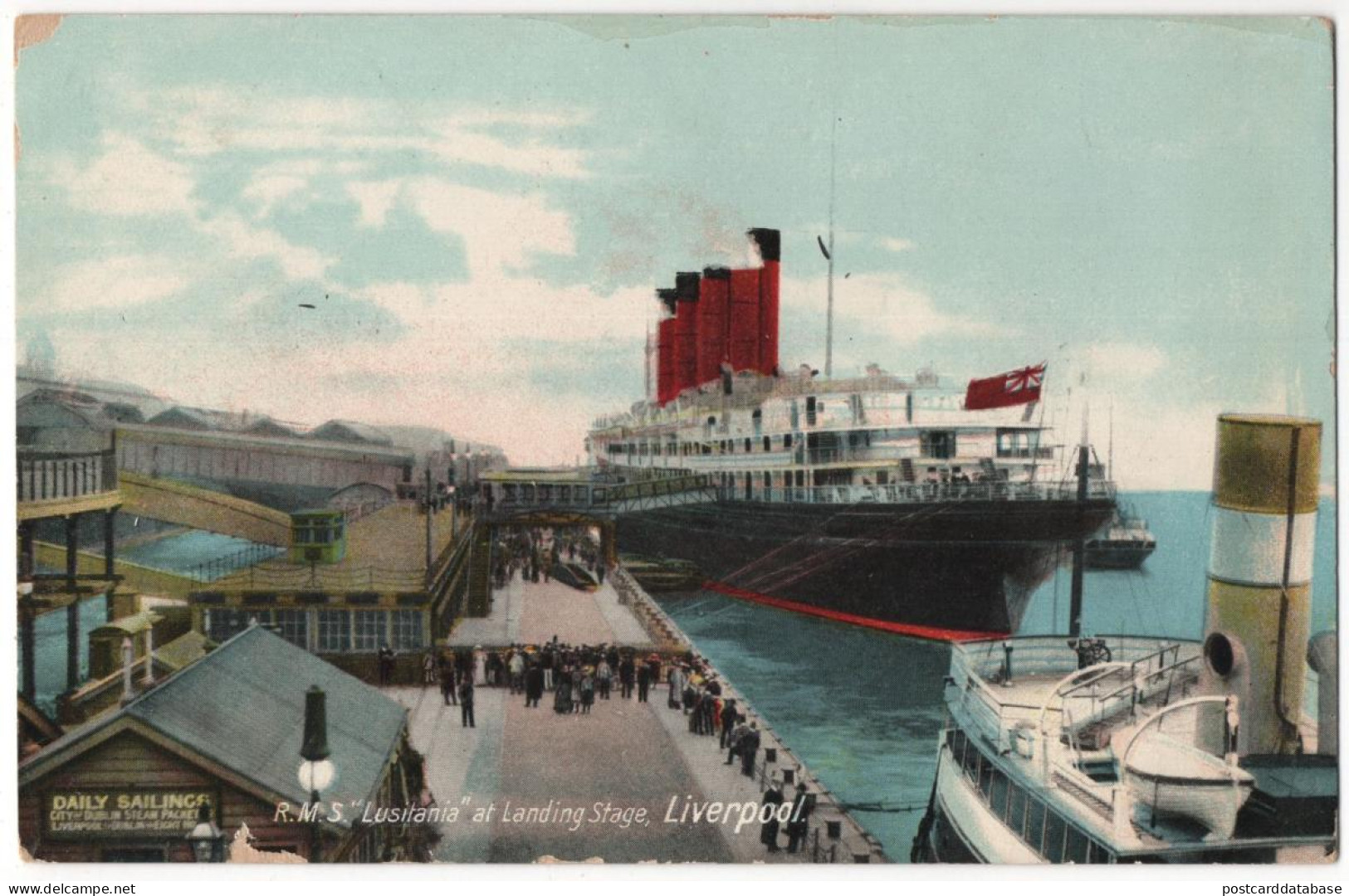 R. M. S. Lusitania At Landing Stage - Liverpool - & Boat - Liverpool