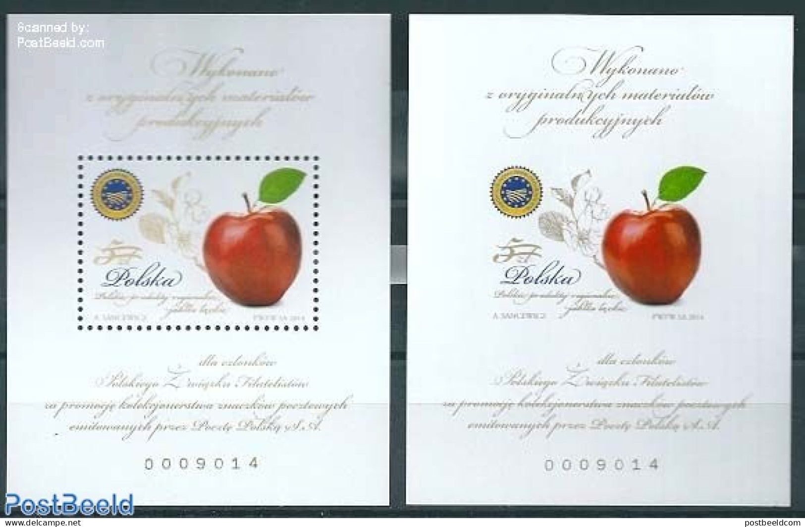 Poland 2014 Apple, 2 Special S/s (perf And Imperf), Mint NH, Nature - Fruit - Neufs