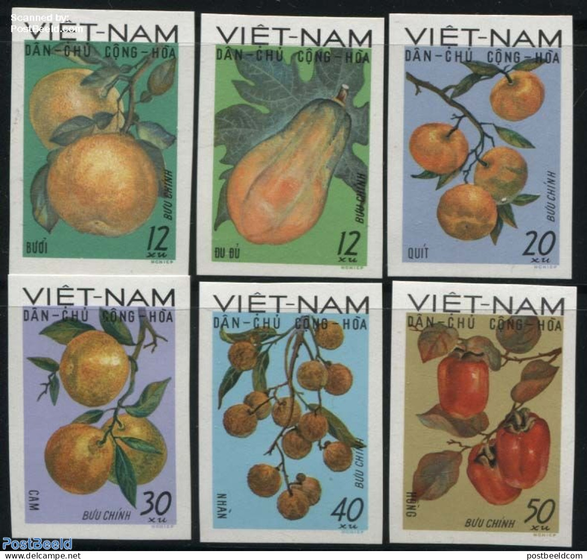 Vietnam 1969 Fruits 6v, Imperforated, Mint NH, Nature - Fruit - Fruits