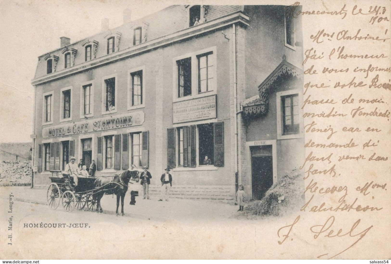 54) Homécourt - Joeuf : Hôtel & Café St-Antoine (1902) - Précurseur J.-B. Marie - Belle Animation Attelage - Homecourt