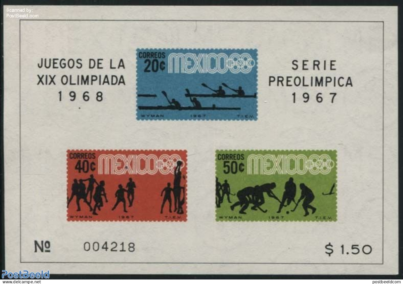 Mexico 1967 Olympics, Kayak, Basketball, Hockey S/s, Mint NH, Sport - Basketball - Hockey - Kayaks & Rowing - Olympic .. - Pallacanestro