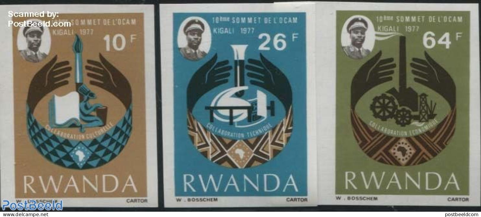 Rwanda 1977 OCAM Conference 3v, Imperforated, Mint NH, Science - Chemistry & Chemists - Química