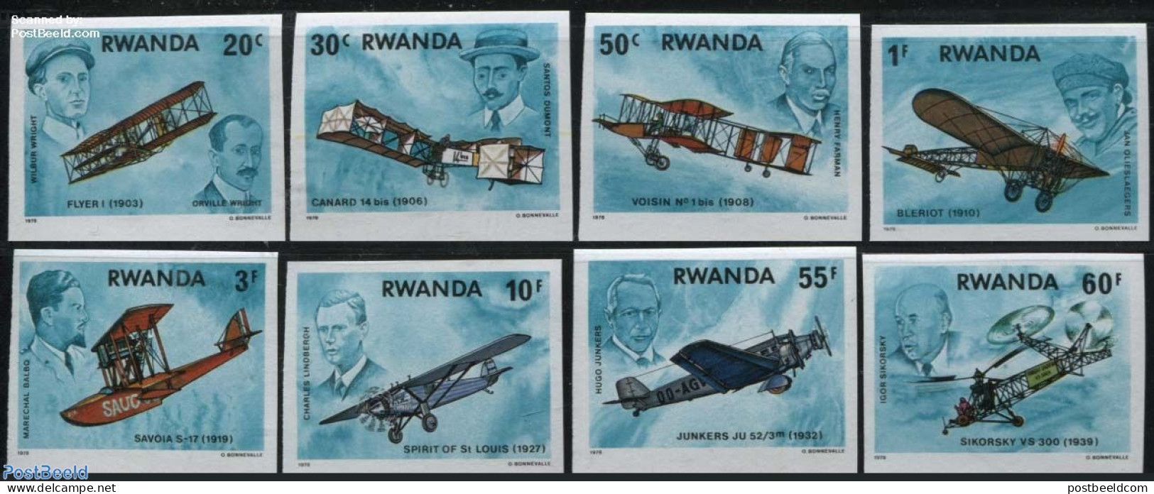 Rwanda 1978 Aviation History 8v, Imperforated, Mint NH, History - Transport - Netherlands & Dutch - Helicopters - Airc.. - Aardrijkskunde